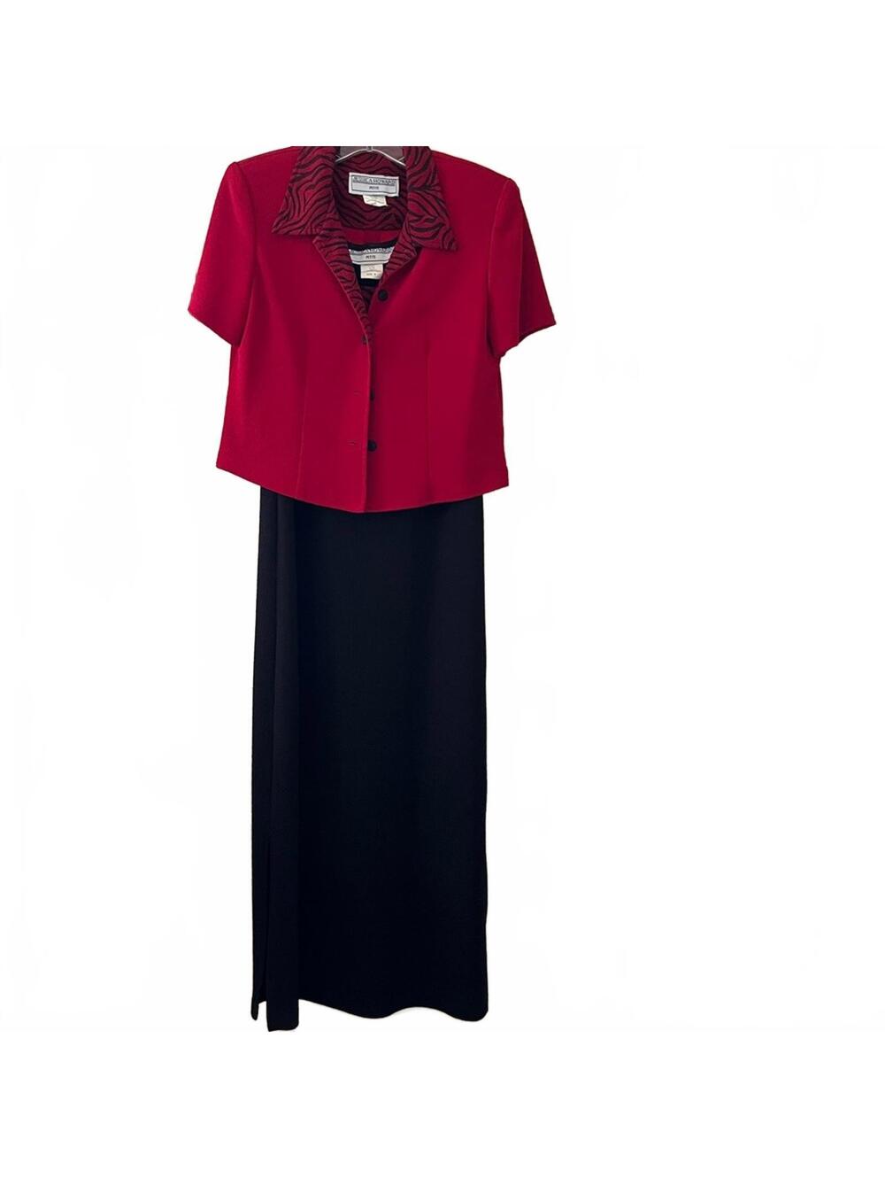 Jessica Howard Red and Black Dress with Short Sleeve Jacket 2-Piece Set Vintage